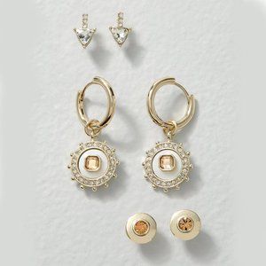 WHBM Three-Piece Stud Earrings Set Gold Crystal